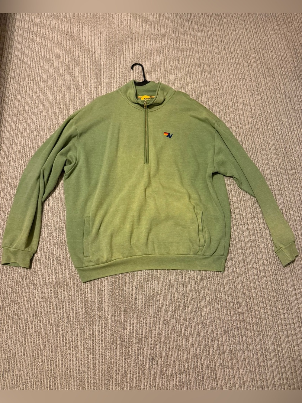 Aviator Nation Men's Light Green Quarter-Zip Sweatshirt